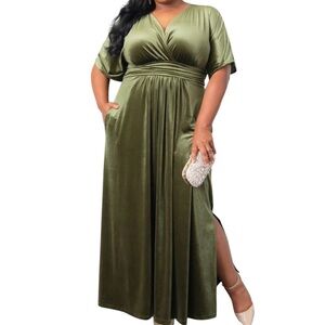 Kiyonna Verona Velvet Evening Gown Olive Green Size 2X
